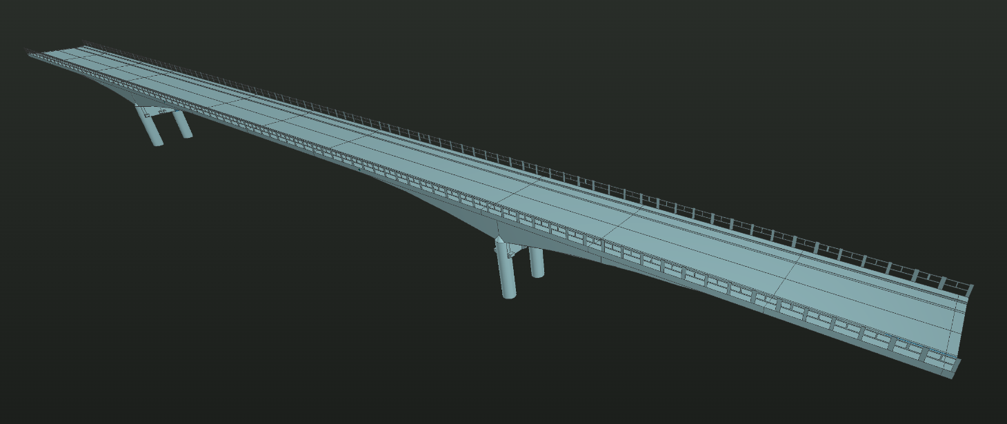 Dreidimensionales Modell einer Straßenbrücke in der Umgebung des Web Digital Twin.